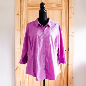 Worthington Magenta Pink Purple Button Down 3/4 Sleeve Shirt Size 1X Barbiecore